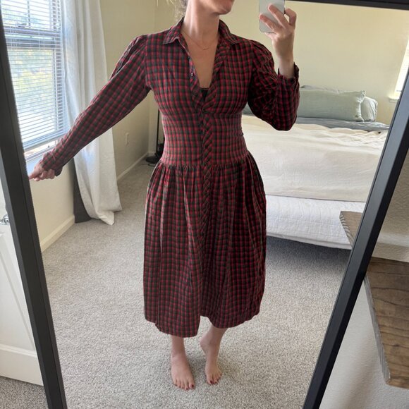 Vintage Cotton Flannel Holiday Plaid Dress - Picture 2 of 10